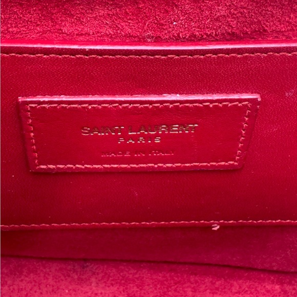 Auth Saint Laurent Red Leather Pompom Kate Clutch Pouchette Tassel Preloved Ex++ - Picture 15 of 16